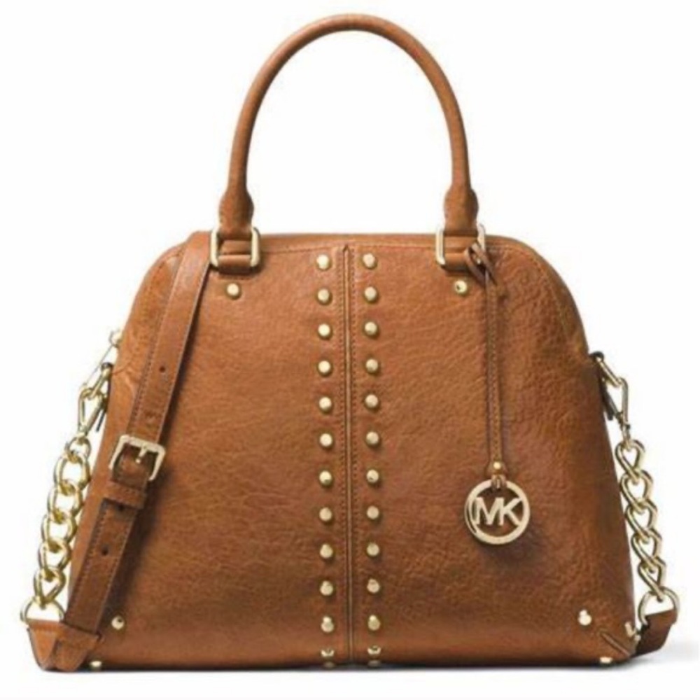Michael Kors Uptown Astor Studded WALNUT Leather Large Satchel Bag